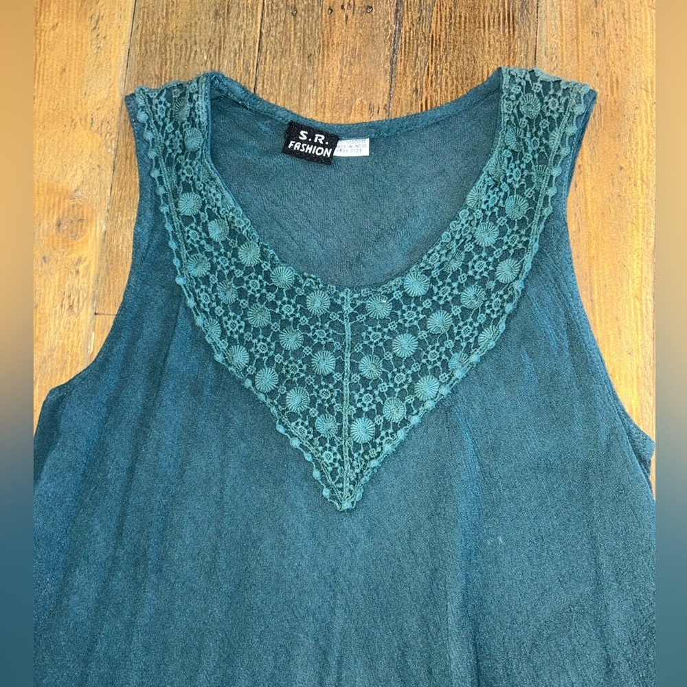 SR Fashion Teal Lace Trim Tunic Dress Asymmetrical Swim Coverup Boho - Picture 3 of 10